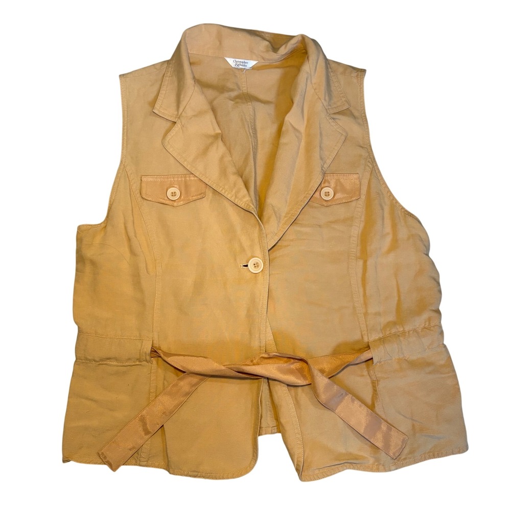 Christopher Banks Linen Pastel Orange Blouse Vest Womens‎ L Tie Waist Top Spring